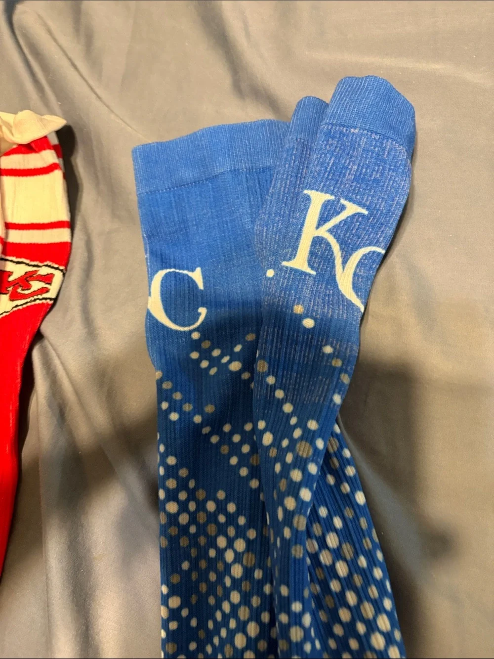 Unisex compression Athletic Knee-High Socks - Red & Blue Chiefs and KC Royals.